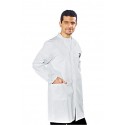 Camice da lavoro bianco uomo con polsini, 100% cotone per medici, biologi, farmacisti- Isacco
