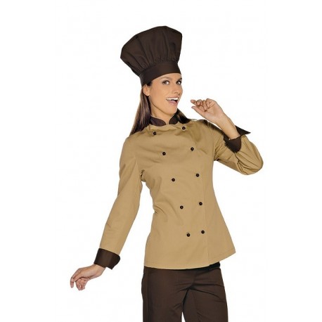 Giacca cuoco femminile manica lunga sfiancata Lady Royal beige per pasticcere e cake designer- Isacco