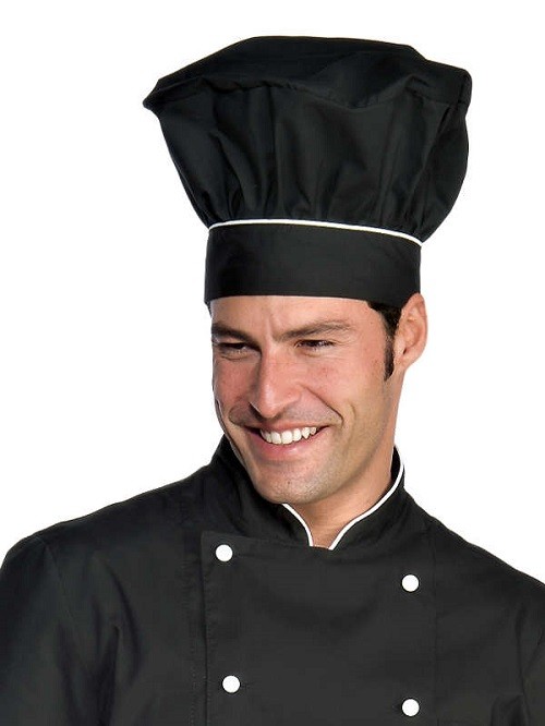 Cappello cuoco nero + riga per cuochi e pasticceri - Isacco