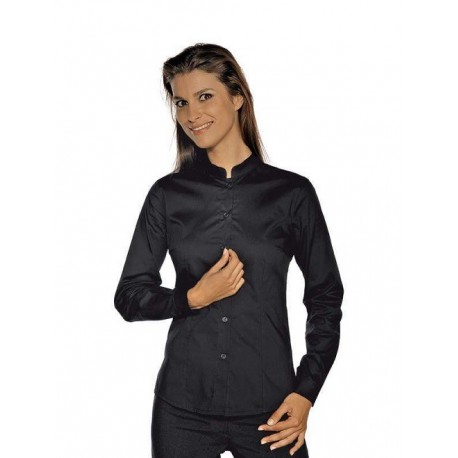 Camicia da lavoro donna nera Hollywood Stretch manica lunga per cameriere, bariste - Isacco