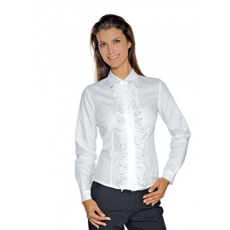 Camicia da lavoro donna bianca Etoile maniche lunghe con merletto per receptionist- Isacco