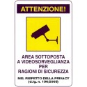 Cartello attenzione! Area sottoposta a videosorveglianza per ragioni di sicurezza 200x300