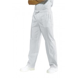 Pantalone da lavoro bianco con elastico 210 g/m2 per infermieri, ausiliari, pizzaioli- Isacco