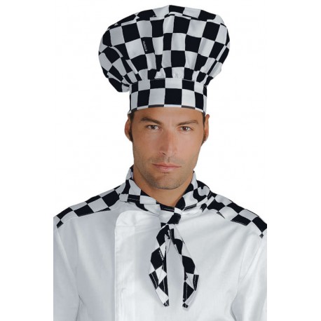 Cappello da cuoco 100% Cotone scacchi bianco/nero - Isacco