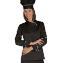 Giacca da cuoco donna con bottoni a pressione bicolore bianco/nero - Isacco