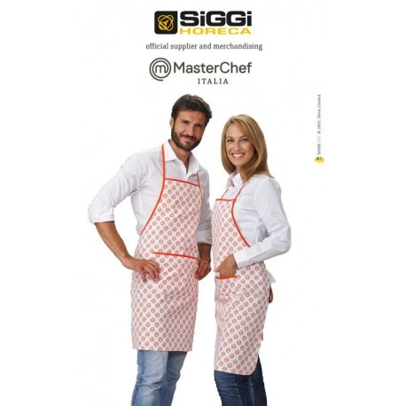 Grembiule da cucina/cuoco unisex bianco e arancio con pettorina e stampa loghi Masterchef (idea regalo) - Siggi