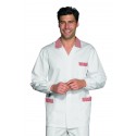 Casacca da lavoro uomo a manica lunga con polso elastico bianca con righe rosso per banconisti, salumieri, macellai - Isacco