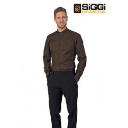 Camicia da lavoro uomo nera/marrone Evan con collo alla coreana e manica lunga per baristi e camerieri - Siggi Horeca