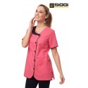 Casacca da lavoro donna Dora colorata a manica corta, scollo a V e chiusura con bottoni per banconiste, estetiste - Siggi Hore
