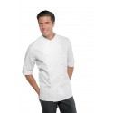 Giacca cuoco uomo Panama modello slim bianca o nera con manica corta e bottoni a funghetto - Isacco