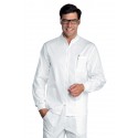 Casacca da lavoro uomo Samarcanda bianca con manica lunga e cerniera in tessuto boheme per medici - infermieri - Isacco
