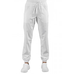 Pantalone da lavoro unisex bianco con elastico alla caviglia con tessuto elasticizzato - Isacco