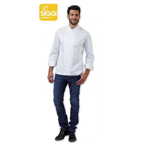 Giacca cuoco uomo Kirk bianca con cerniera e inserti traspiranti - Siggi