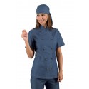 Giacca cuoco donna Lady chef in jeans con manica corta e bottoni a pallina modello slim - Isacco