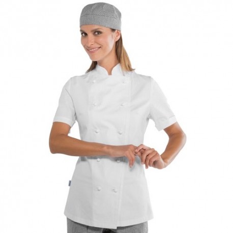 Giacca Lady Chef manica corta bianca per pasticcere, cake designer - Isacco