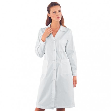 Camice donna manica lunga bianco bottoni a pressione antiacido solforico - Isacco