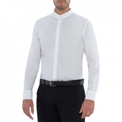 Camicia da lavoro uomo Novak nero/bianco con collo coreano e polsino regolabile per camerieri - baristi - Giblor's