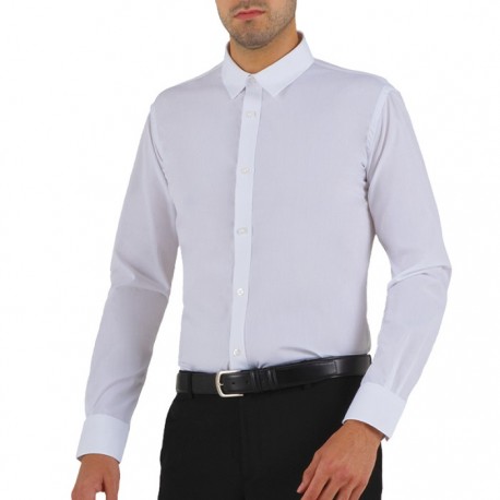 Camicia da lavoro uomo bianco/nero Prince con collo classico e polsino regolabile per cameireri, baristi - Giblor's