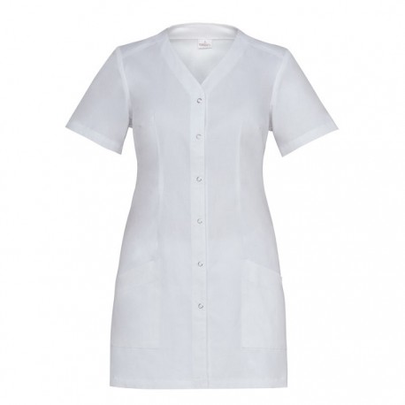 Casacca da lavoro donna manica corta bianca Nina con bottoni a pressione e due tasche per estetiste, infermiere - Giblor's