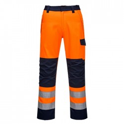 Pantalone da lavoro uomo ignifugo Modaflame RIS arancio/blu alta visibilità per benzinai, pompieri - Portwest