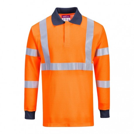 Polo da lavoro uomo ignifuga Ris arancione alta visibilità antistatico con polsini a costine per calore e comfort - Portwest