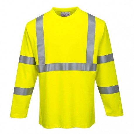 T-shirt da lavoro uomo maniche lunghe Hi-vis girocollo con banda ignifuga - Portwest