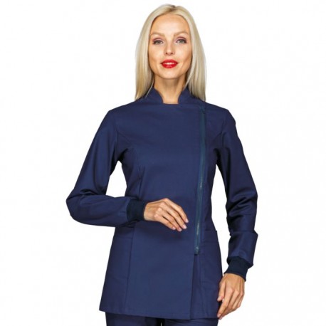 Casacca da lavoro donna Coventry blu manica lunga con polsini in maglia e chiusura laterale zip- Isacco