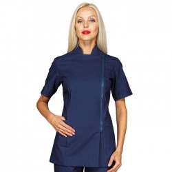 Casacca da lavoro donna Coventry blu manica corta con chiusura laterale zip- Isacco