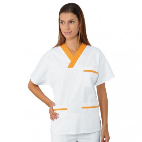 Casacca da lavoro unisex collo a V con inserto in vari colori 190 g per infermieri, farmacisti - Isacco