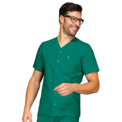 Casacca da lavoro unisex Zuoz collo a V azzurro/verde per infermieri, farmacisti - Isacco
