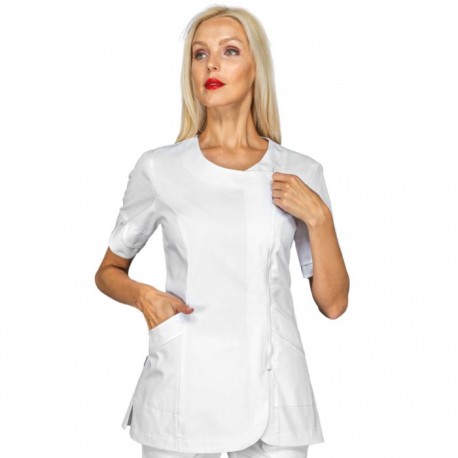 Casacca da lavoro donna manica corta Babilonia zip con chiusura laterale per estetiste, infermiere - Isacco