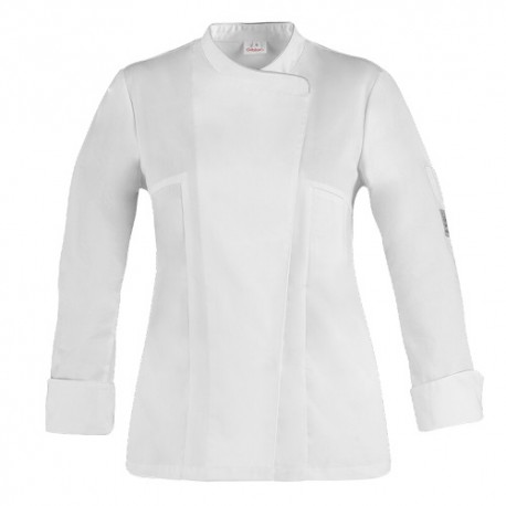 Giacca cuoco donna Susi bianca con profilo argento manica lunga e bottoni a pressione - Giblor's
