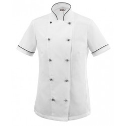 Giacca da cuoco donna Dior in microfibra bianca con riporti neri a manica corta - Egochef