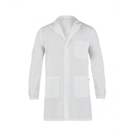 Camice da lavoro uomo Mike bianco con elastico ai polsi e bottoni automatici per medici/farmacisti - Giblor's