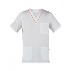 Casacca da lavoro unisex Gary manica corta e scollo a V bianco con profili colorati per infermieri - Giblor's