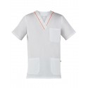 Casacca da lavoro unisex Gary manica corta e scollo a V bianco con profili colorati per infermieri - Giblor's