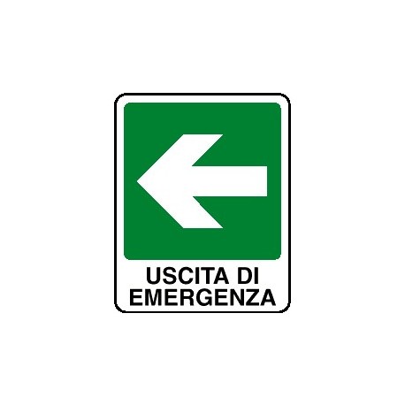 Cartello uscita di emergenza verso sinistra 250x310