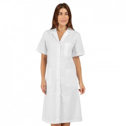 Camice da lavoro Vichy bianco maniche corte donna per biologi, farmacisti, medici- Isacco