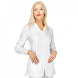 Casacca da lavoro donna manica lunga Barcellona bianco con cerniera 100% coton per estetiste, parrucchiere - Isacco